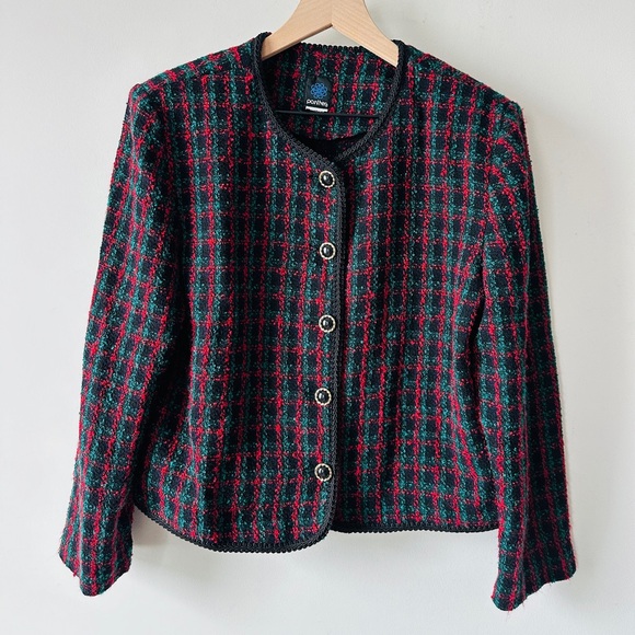 Vintage Red, Black & Green Plaid Boucle Tweed 2 Pc Skirt Suit Sz12 By: Panthers - Picture 6 of 14